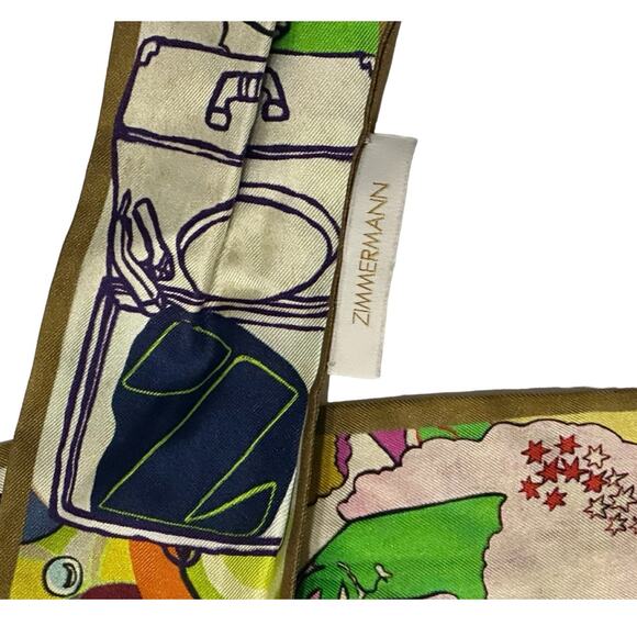 ZIMMERMANN Pants Black Wool High Waist Wide Leg Pleat Colorful Silk Belt size 6 - Picture 8 of 11